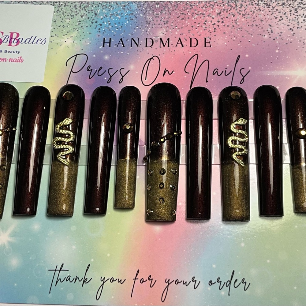 Handmade Brown and Gold Press On Nails